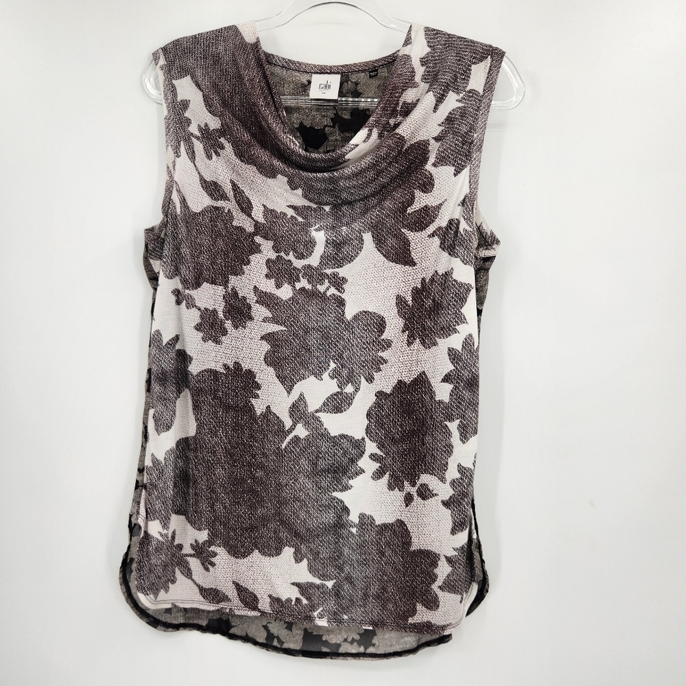 Cabi Tango Floral Drape Tank Blouse Womens Size Small Black White